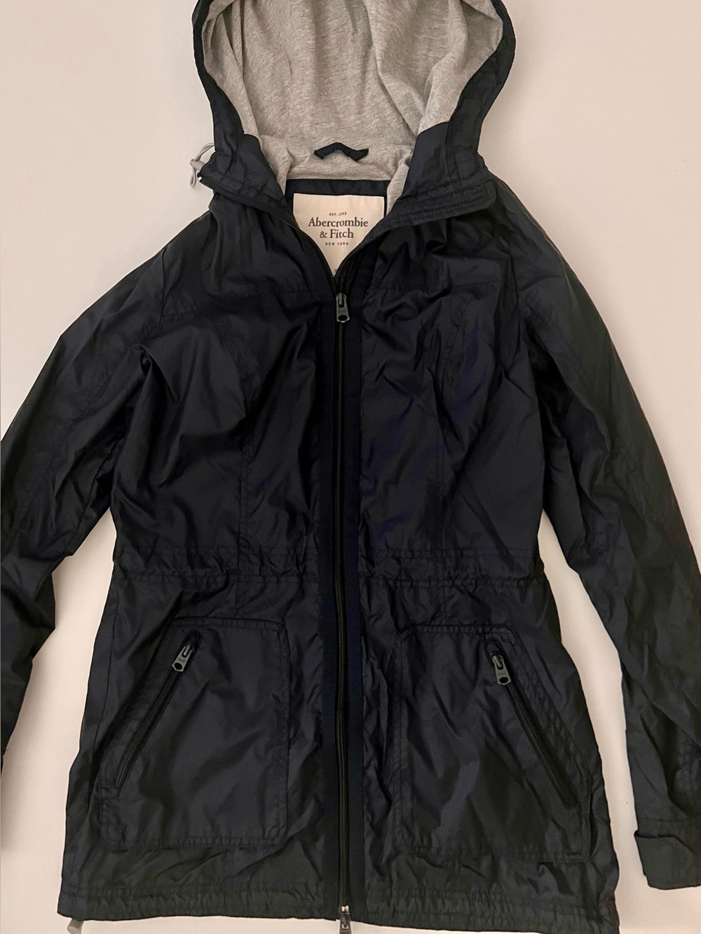 Abercrombie & Fitch Navy Hooded Utility Jacket with Gray Lining - Picture 6 of 6